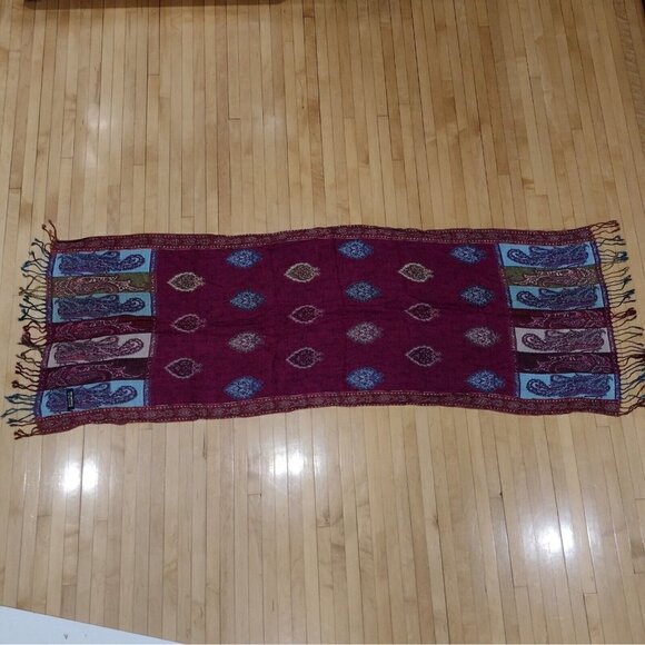 Womens 100% Cashmere Pashmina Wrap Multi Colored Paisley Fringe Afghanistan - Picture 4 of 7